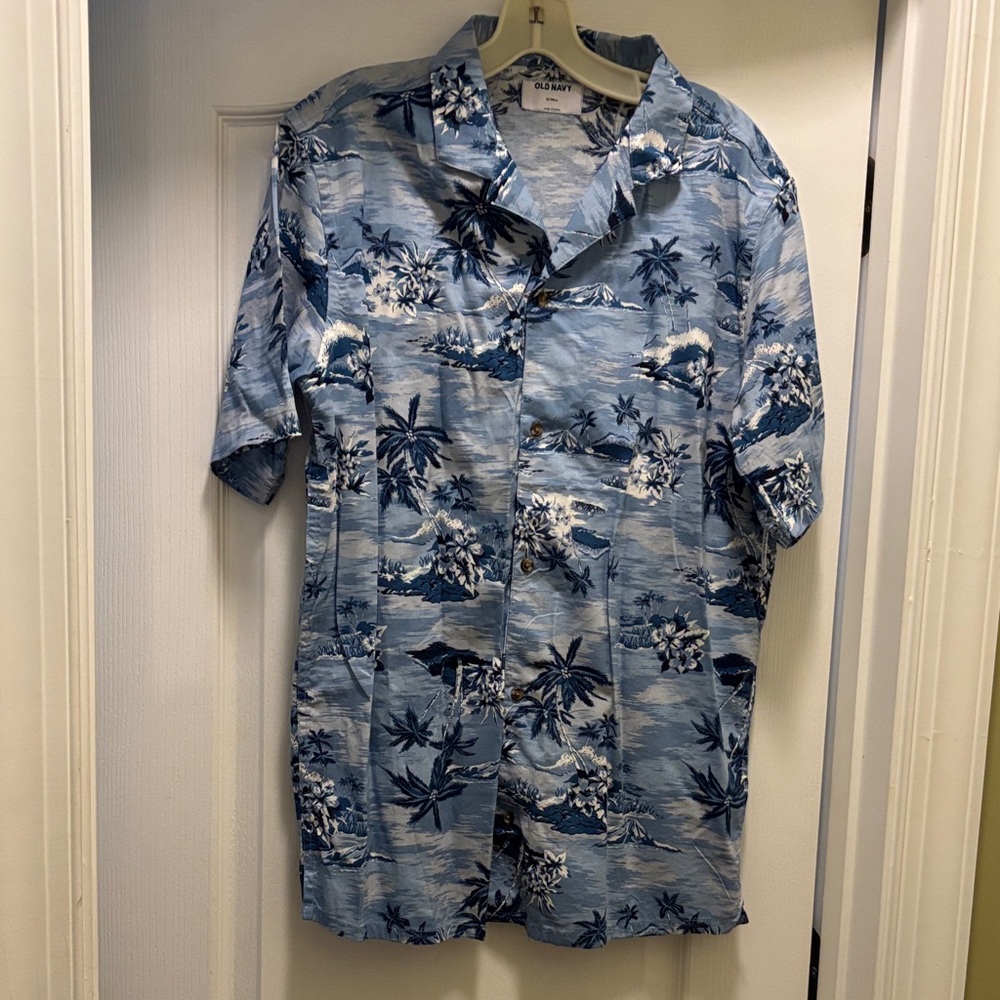 Old Navy Light Blue Tropical Print Shirt